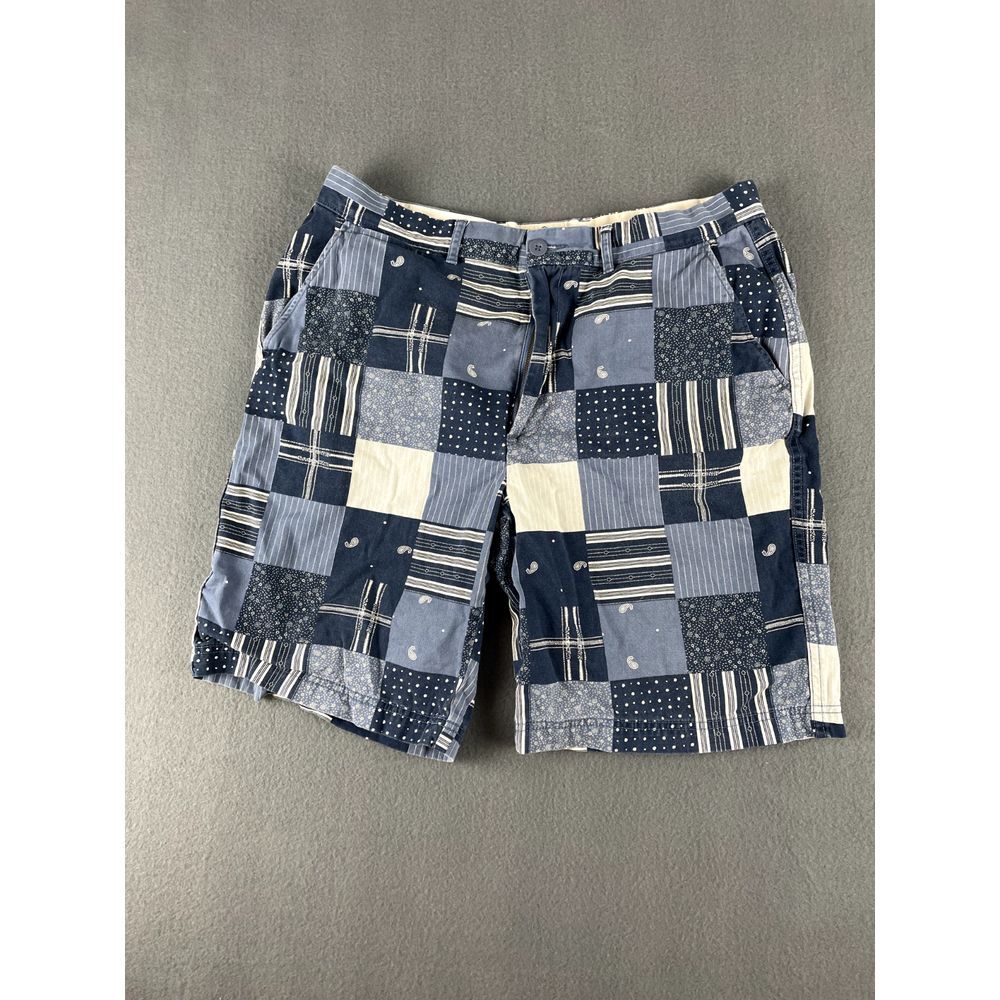 St John's Bay Shorts Chino Men's 36 Blue Madras Patchwork‎ Plaid Stripe Check